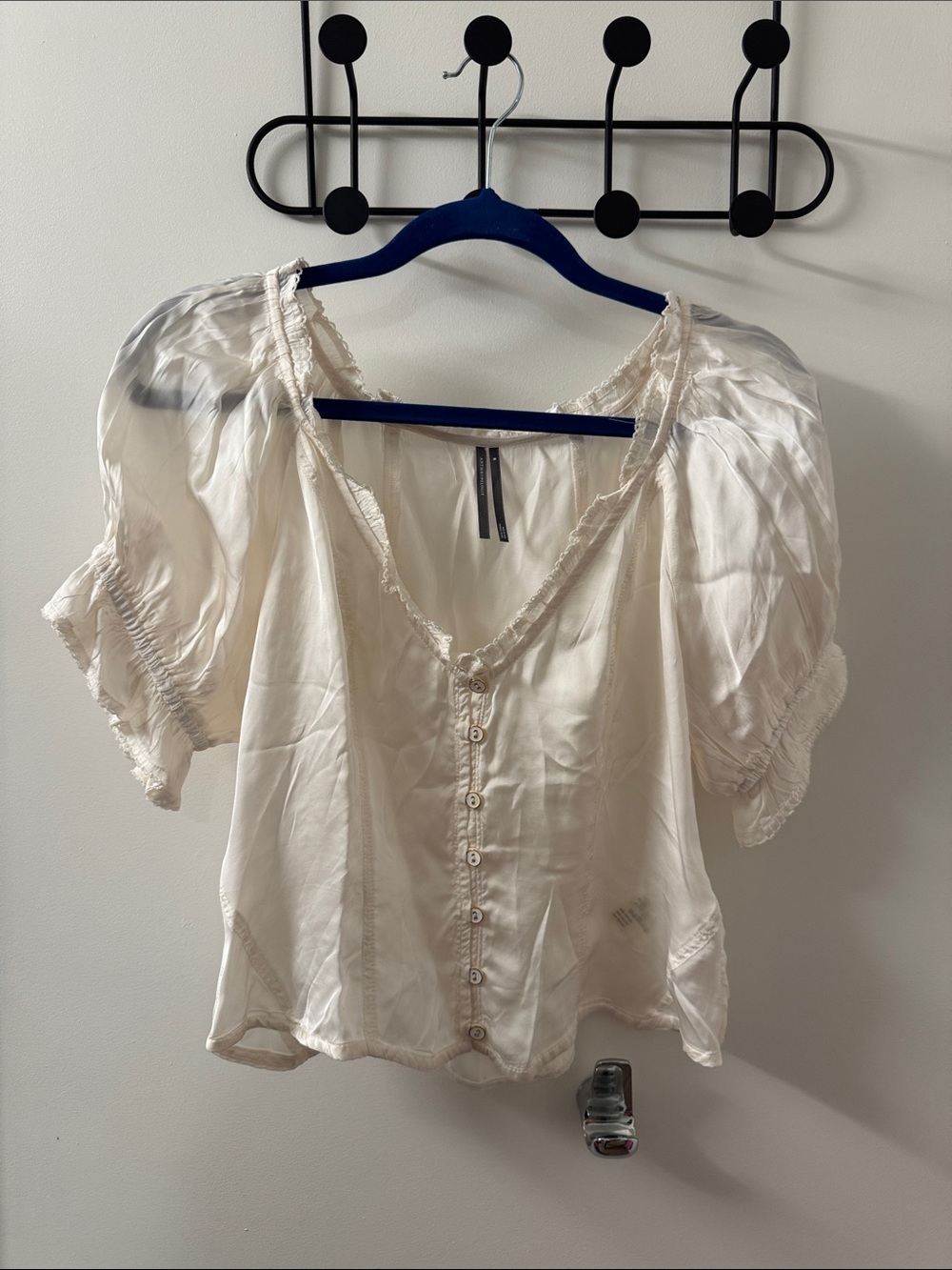 By Anthropologie Puff-Sleeve Ruffle Buttondown Top